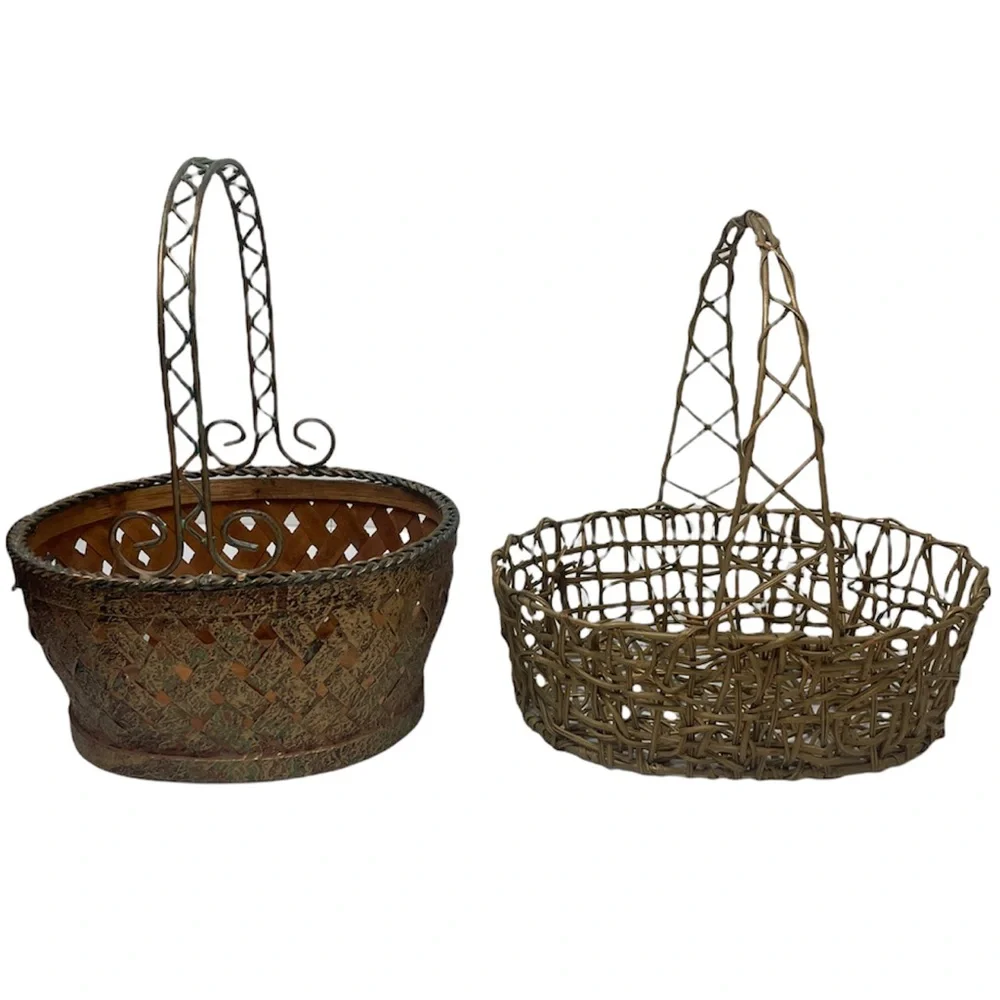 Vintage Decorative Gold Accented Woven Baskets Vintage Basket Lot Bundle